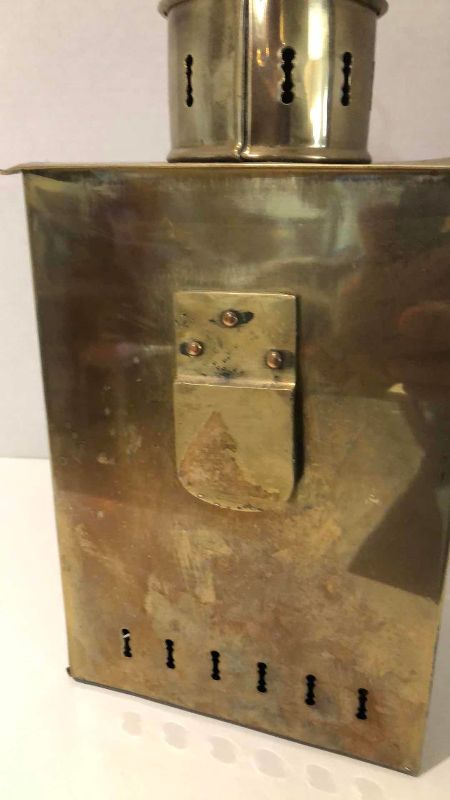 View 3 of VINTAGE BRASS WALL HANGING OIL LAMP 13”