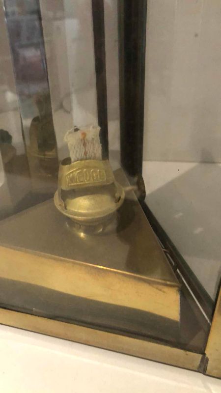 View 2 of VINTAGE BRASS WALL HANGING OIL LAMP 13”