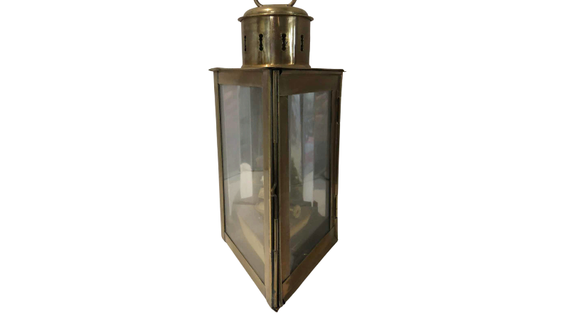 View 1 of VINTAGE BRASS WALL HANGING OIL LAMP 13”