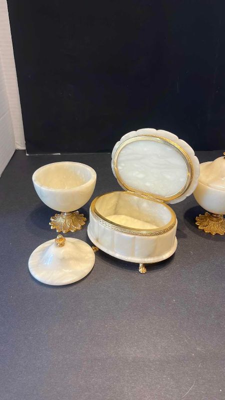 View 4 of VINTAGE ALABASTER BOX SET WITH CLAW FEET