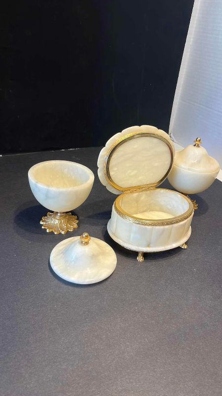 View 2 of VINTAGE ALABASTER BOX SET WITH CLAW FEET