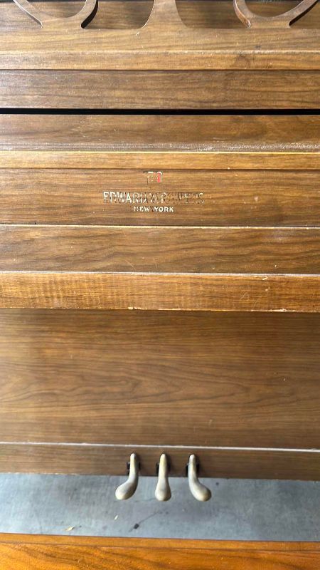 View 2 of VINTAGE EDWARD W. ROGERS VINTAGE CONSOLE UPRIGHT PIANO 56” X 24” H 40 “