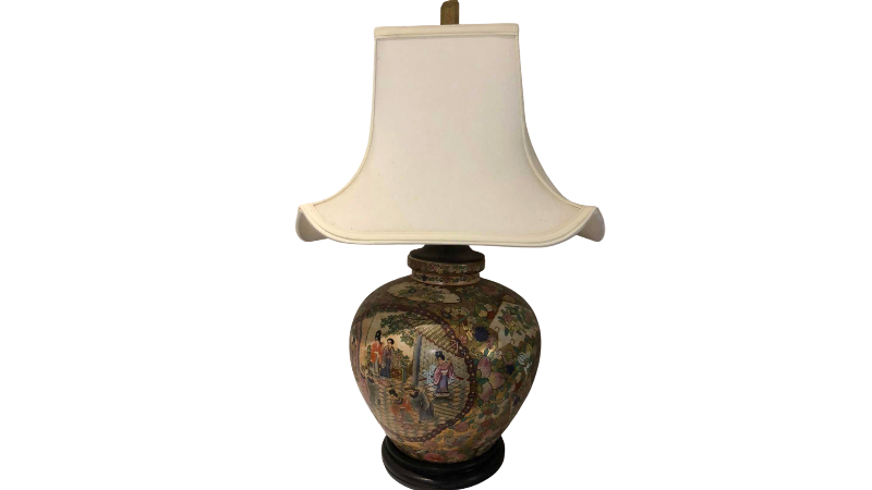 View 1 of VINTAGE SATSUMA ROSE STYLE PORCELAIN GINGER JAR TABLE LAMP 30”