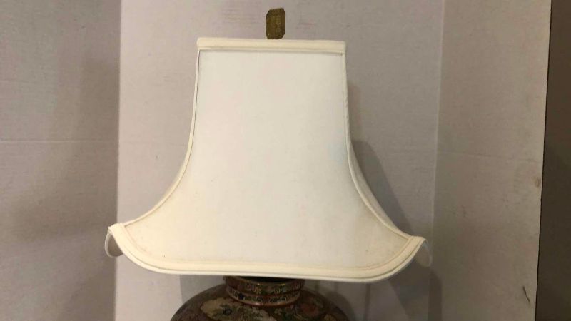 View 5 of VINTAGE SATSUMA ROSE STYLE PORCELAIN GINGER JAR TABLE LAMP 30”