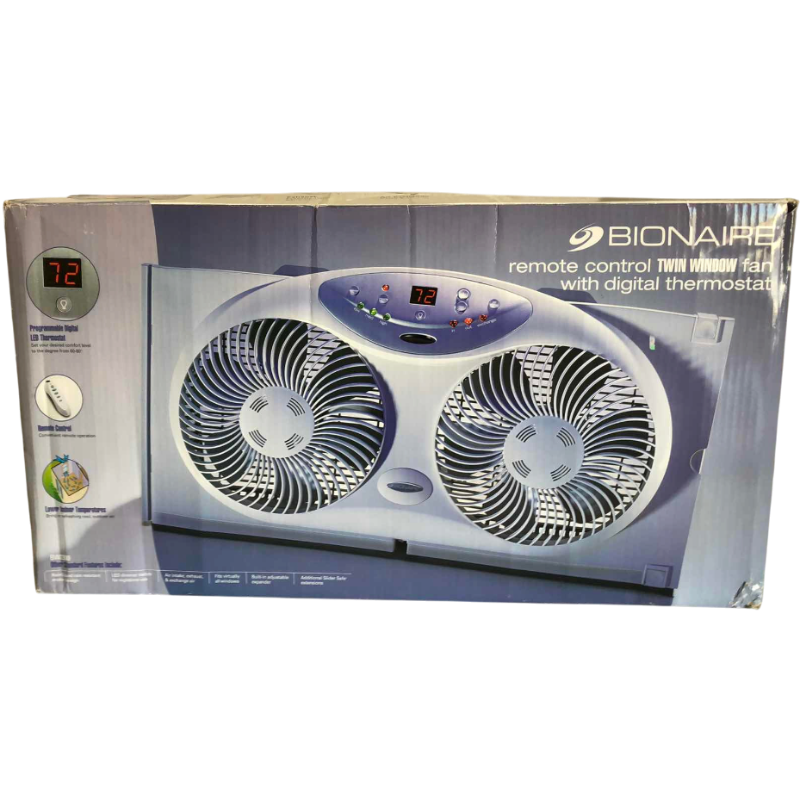 View 1 of BIONAIRE REMOTE CONTROL TWIN WINDOW FAN WITH DIGITAL THERMOSTAT