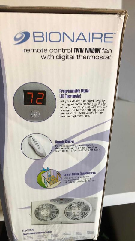 View 2 of BIONAIRE REMOTE CONTROL TWIN WINDOW FAN WITH DIGITAL THERMOSTAT