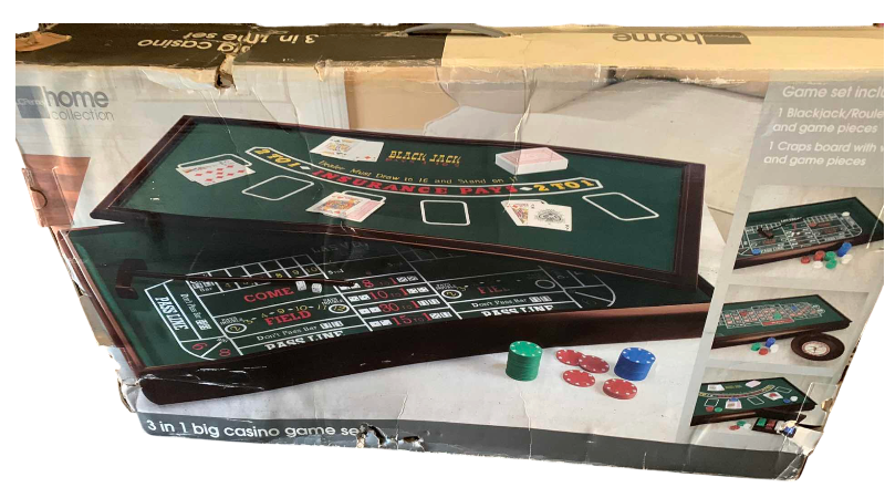 View 1 of THREE AND ONE CASINO GAME SET: CRAPS, BLACKJACK AND ROULETTE