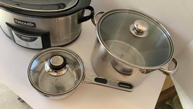 View 2 of STAINLESS STEEL POTS AND A CROCK POT