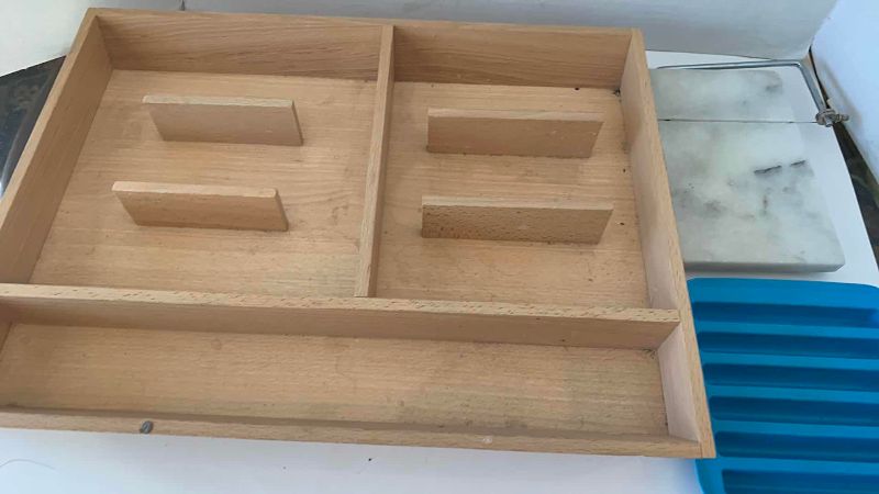 View 2 of WOODEN KITCHEN, CUTLERY TRAY, CHEESE, SLICER, AND BAKING MOLD