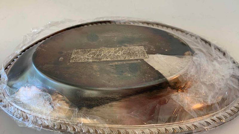 View 2 of VINTAGE CROSBY SILVERPLATE OVAL BREAD SERVING TRAY 13”