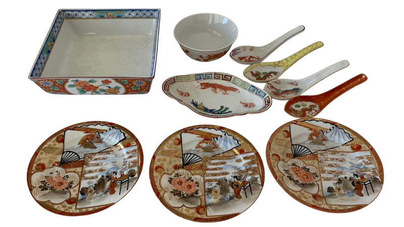 View 1 of VINTAGE JAPANESE KIT PLATES AND SPOONS