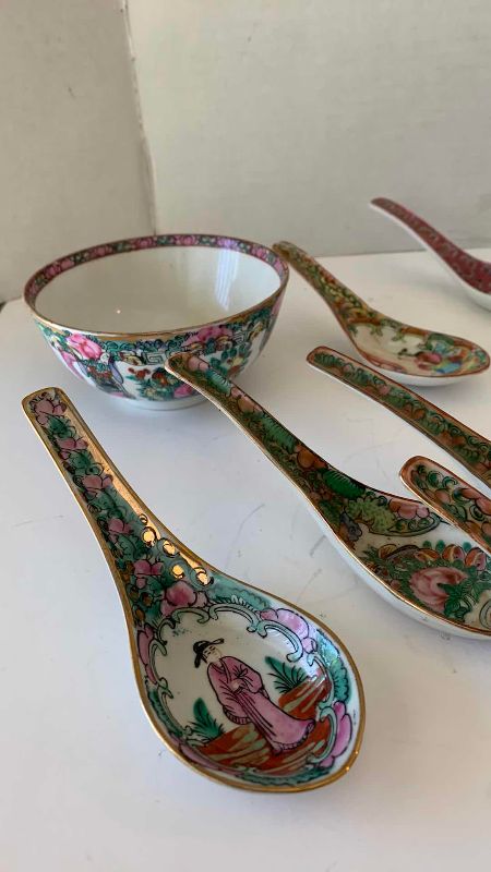View 2 of VINTAGE CHINESE BOWLS AND SPOONS