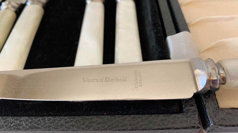 View 3 of VINTAGE WINNER OF SHEFFIELD STAINLESS STEEL CUTLERY RESET MADE IN ENGLAND AND NAPKIN HOLDERS