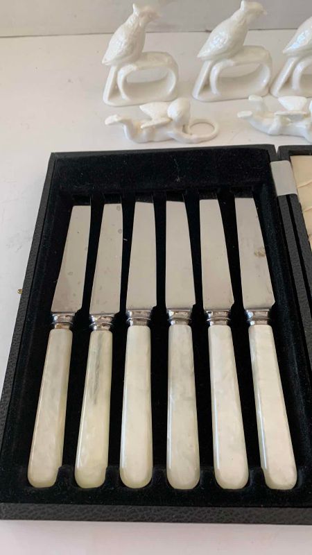 View 4 of VINTAGE WINNER OF SHEFFIELD STAINLESS STEEL CUTLERY RESET MADE IN ENGLAND AND NAPKIN HOLDERS