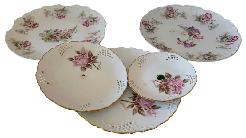 View 1 of PORCELAIN PLATES, THREE OR GOLD TRIMMED LARGEST 12 INCHES