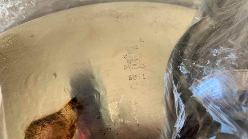 View 6 of PAIR OF SILVER PLATED PLATES, 13 INCHES AND A STEEL DESSERT TRAY