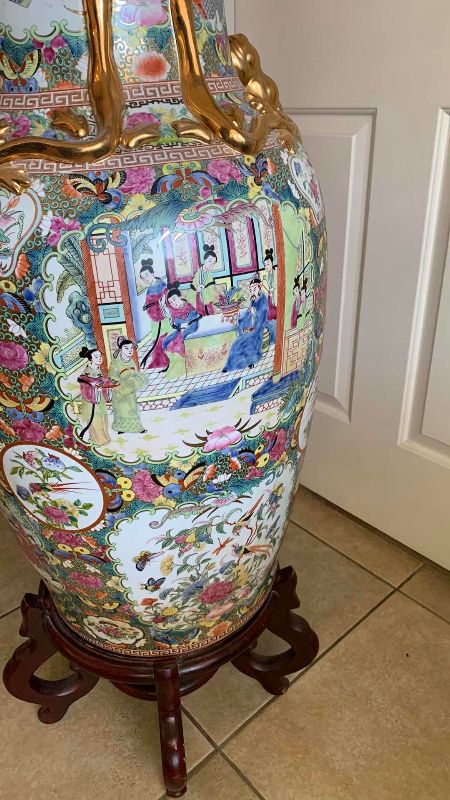 View 2 of CHINESE ROSE MEDALLION PORCELAIN GUILT FLOOR VASE 17” X 45”