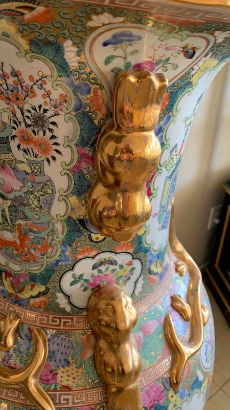 View 3 of CHINESE ROSE MEDALLION PORCELAIN GUILT FLOOR VASE 17” X 45”