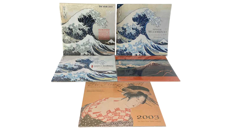 View 1 of FIVE JAPANESE WOOD BLOCK CALENDARS