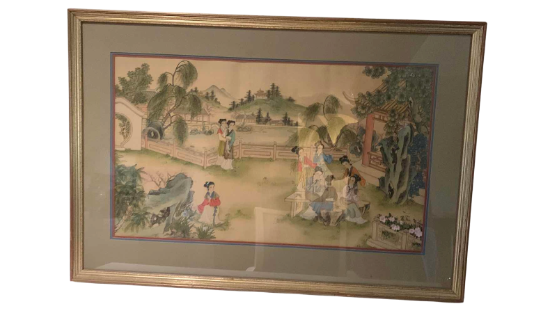 View 1 of CHINESE FERRO, LANDSCAPE, PAINTING, DEPICTING TRADITIONAL COURT AND GARDEN FIGURES 40” X 28”