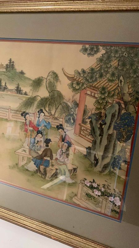 View 3 of CHINESE FERRO, LANDSCAPE, PAINTING, DEPICTING TRADITIONAL COURT AND GARDEN FIGURES 40” X 28”
