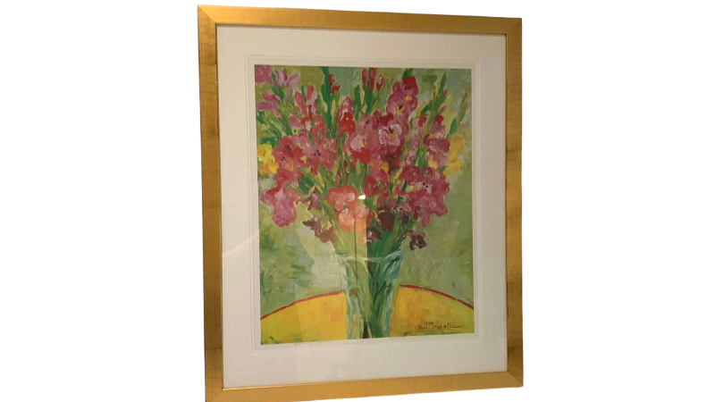 View 1 of FLORAL GLADIOLAS STILL LIFE PAINTING BY KARINA AMERICAN ARTIST SUCK SUGIE SIGNED AND NUMBERED 125/500 30” X 35”
