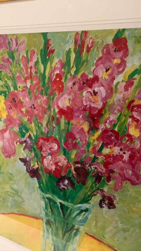 View 2 of FLORAL GLADIOLAS STILL LIFE PAINTING BY KARINA AMERICAN ARTIST SUCK SUGIE SIGNED AND NUMBERED 125/500 30” X 35”