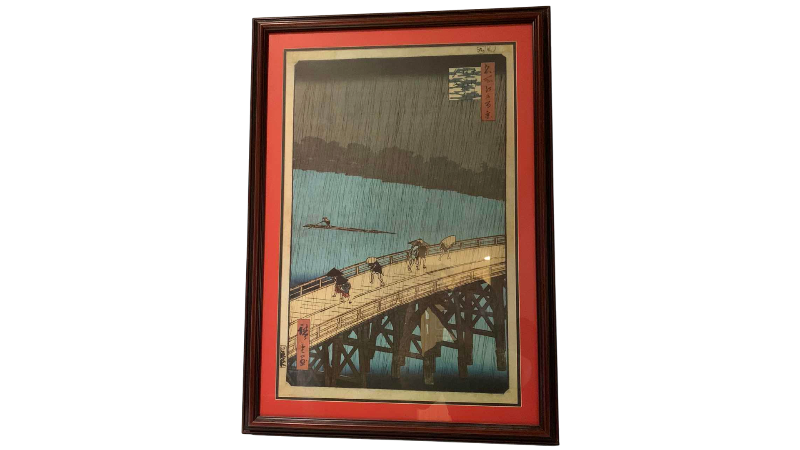 Photo 1 of UKIYO-E WOOD BLOCK PRINT TITLED “SUDDEN SHOWER OVER SHIN-OHASHI BRIDGE AND ATAKE” 24” X 34”