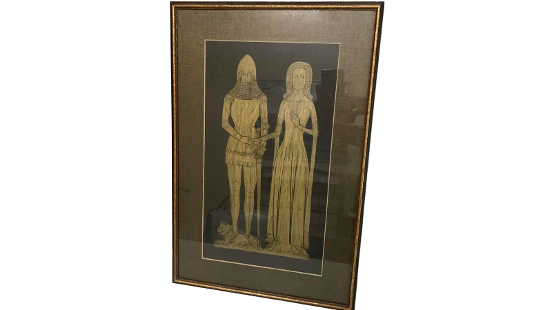View 1 of VINTAGE BRASS RUBBINGS “SIR JOHN AND JOAN DELA POLE” 15” X 22”