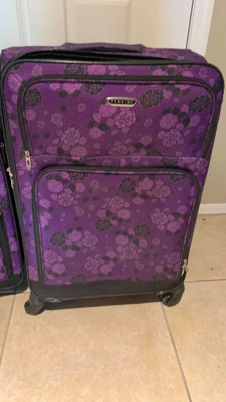 View 2 of PRODIGY AND ADVANTAGE SUITCASES, PURPLE FLORAL DESIGN WITH WHEELS