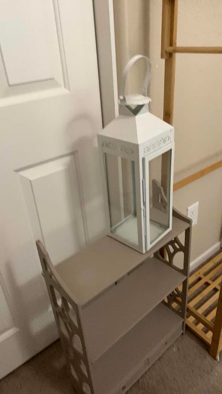 View 4 of WOODEN SHELVING 34“ X 12“ H 56” METAL CD RACK, MAGAZINE, RACK, AND OTHER HOME ITEMS