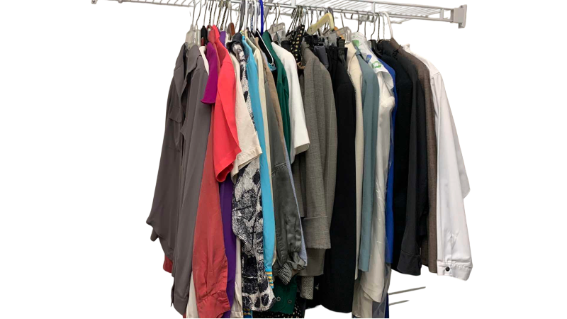 View 1 of WOMEN’S DRESS CLOTHING AND SUITS ASSORTED SIZES SILK SHIRTS