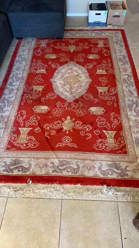 View 4 of VINTAGE CHINESE ART DECO WALL AREA RUG 72“ X 112“