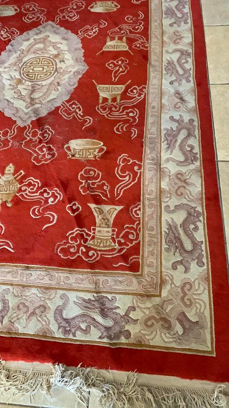 View 2 of VINTAGE CHINESE ART DECO WALL AREA RUG 72“ X 112“