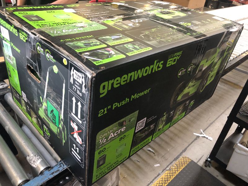 Photo 1 of Greenworks 80V 21" Brushless Cordless (Push) Lawn Mower (75+ Compatible Tools), 4.0Ah Battery and 60 Minute Rapid Charger Included