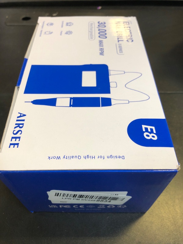 Photo 1 of AIRSEE Rechargeable 30000RPM Electric Nail Drill Professional Portable E File Machine for Acrylic Nail Natural Extension Gel Nails Polish Cuticle, Cordless High Speed for Salon Home Use E8 White
