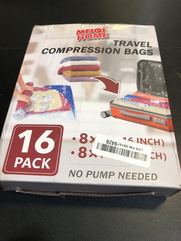 Photo 1 of 16 Pack Compression Bags for Travel | Vacuum Seal Storage Bags for Luggage & Dirty Clothes | Travel Packing Space Saver Bags for Suitcases & Home Organization | MEIQIHOME