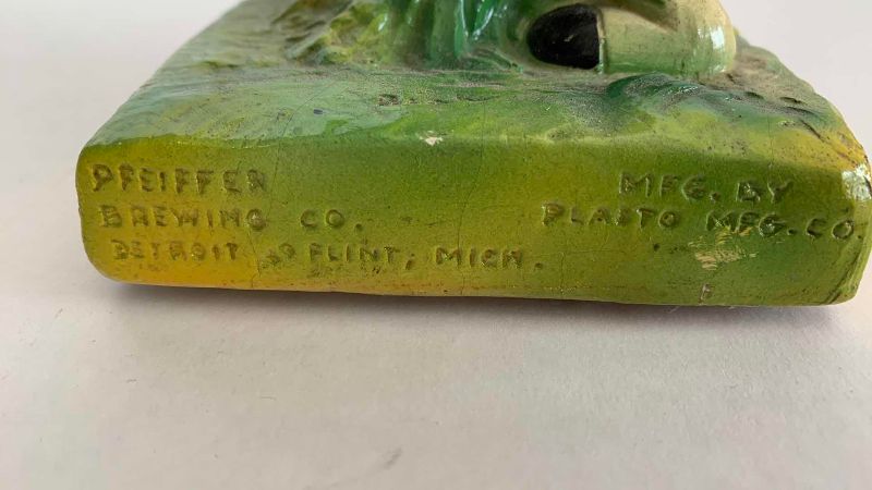 Photo 1 of VINTAGE PFEIFFER’S BEER CHALKWARE STATUE 8”