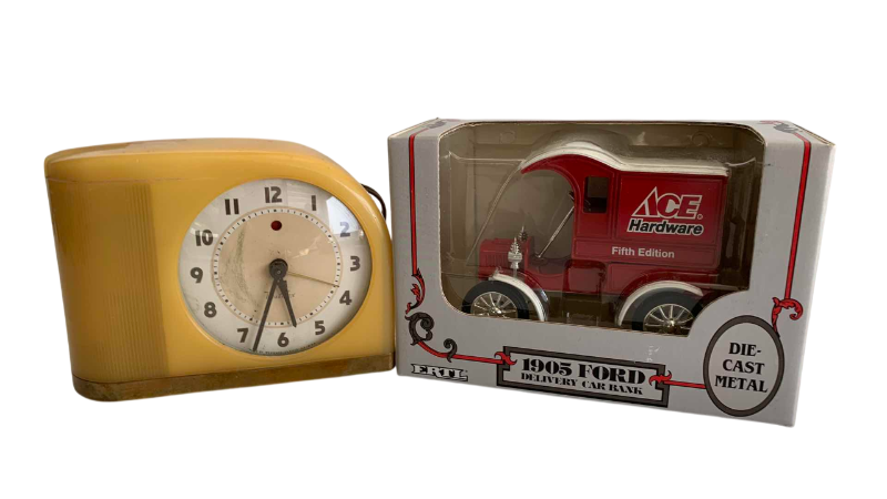 Photo 1 of VINTAGE CLOCK AND DIE CAST CAR