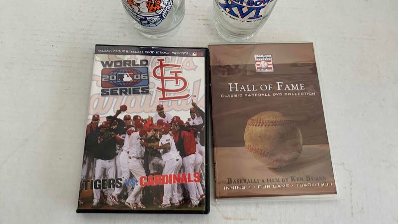 Photo 1 of BASEBALL DVD’S AND SPORTS THEMED GLASSES
