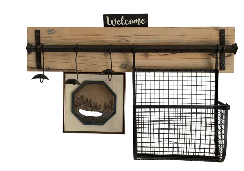 Photo 1 of COAT RACK WITH BASKET AND ARTWORK