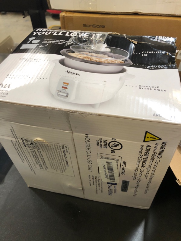Photo 1 of Aroma Housewares Aroma 6-cup (cooked) 1.5 Qt. One Touch Rice Cooker, White (ARC-363NG), 6 cup cooked/ 3 cup uncook/ 1.5 Qt.