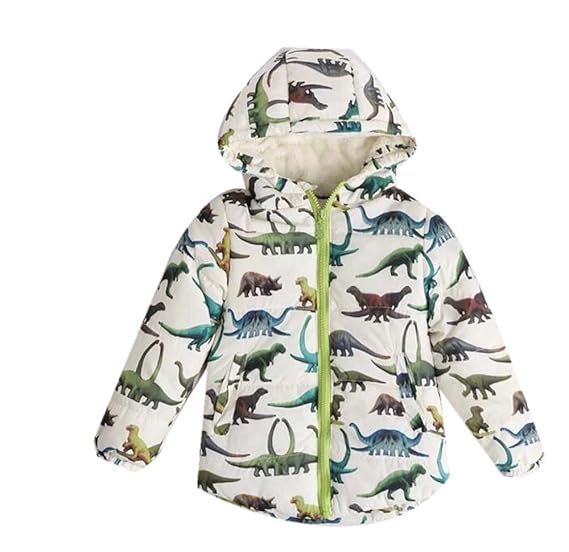 Photo 1 of Boys' Dinosaur Print Zipper Hooded Jackets Windproof Coat