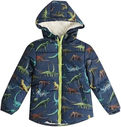 Photo 1 of Boys' Dinosaur Print Zipper Hooded Jackets Windproof Coat