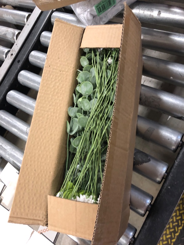 Photo 1 of 110 Pcs 7 Kinds Mixed Artificial Eucalyptus Stems and Faux Flowers,Fake Silver Dollar Eucalyptus Leaves Stems Bulk Real Touch Leaf Branches for DIY Bouquets Floral Arrangement Wedding Home Decor