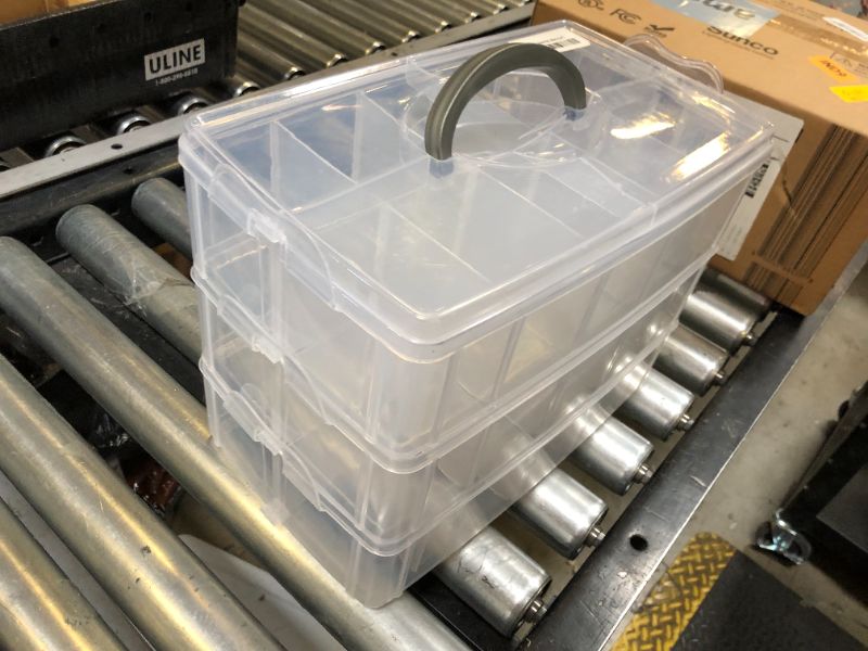 Photo 1 of Bins & Things Stackable Storage Container - 30 Adjustable Compartments - Craft Accessories Storage Box with Handle - Bead Organizer for Art or Sewing Supplies - Clear, X-Large