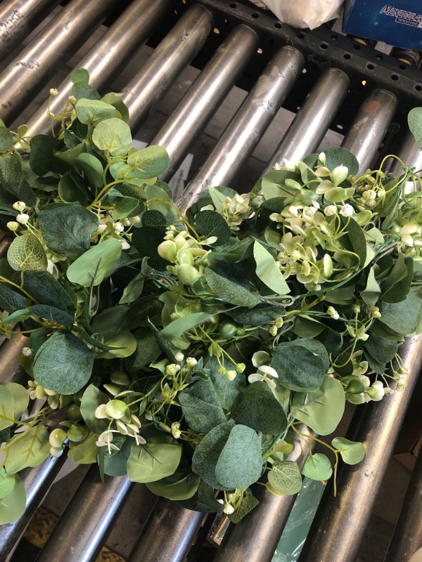 Photo 1 of 2 Pack Artificial Eucalyptus Garland with Flowers,Faux Greenery Garland Decor 

