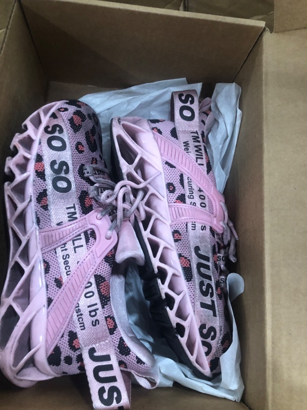 Photo 1 of COKAFIL Steel Toe Shoes for Men Women Slip On Work Safety Cap Sneakers Comfortable Puncture Proof Slip Resistant Shoes Leopard Pink