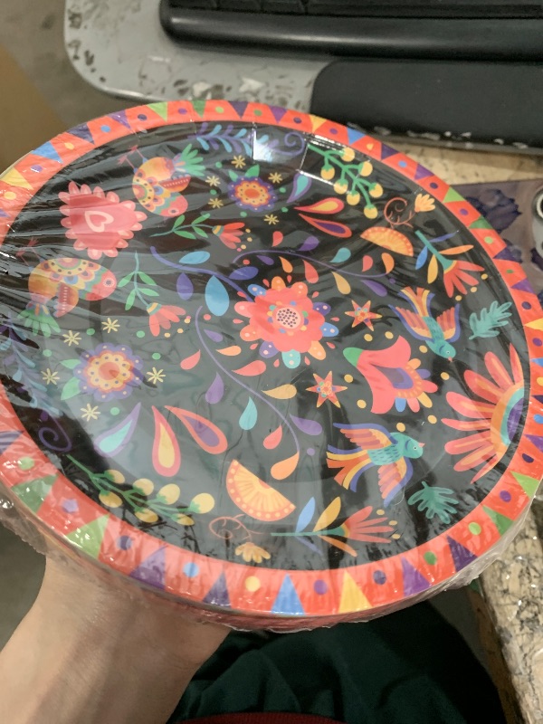 Photo 1 of 48Pcs Mexican Fiesta Paper Plates 7 Inch Cinco De Mayo Dessert Disposable Cake Plates for Mexican Party Decorations Mexico Mayo Supplies Taco Dia De Los Muertos Dance Pinata Colorful Ponchos Themed