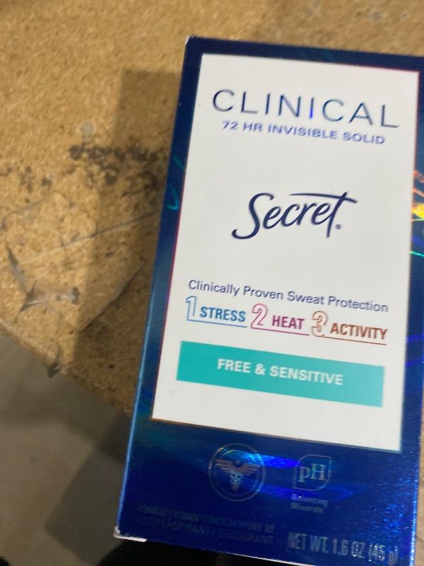 Photo 1 of Secret Clinical Strength Antiperspirant Deodorant for Women, Free & Sensitive, 3X Stress Protection, 72hr Sweat & Odor Protection, PH Balancing Minerals, Invisible Solid, Unscented, 1.6 oz 